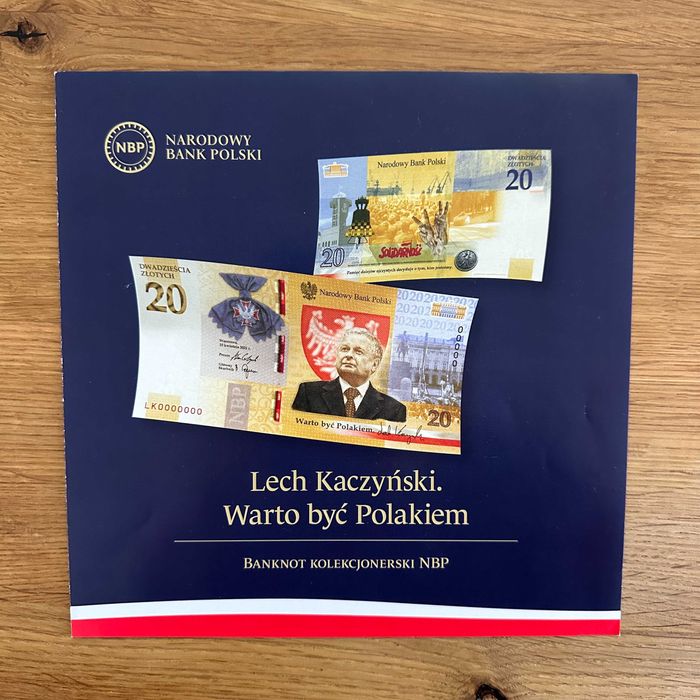 20 zł niski nr. 926 Kaczyński banknot kolekcjonerski 2021 NBP + FOLDER