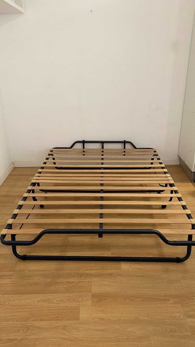 Cama casal dobrável + estrado ripas + colchão conforto firme