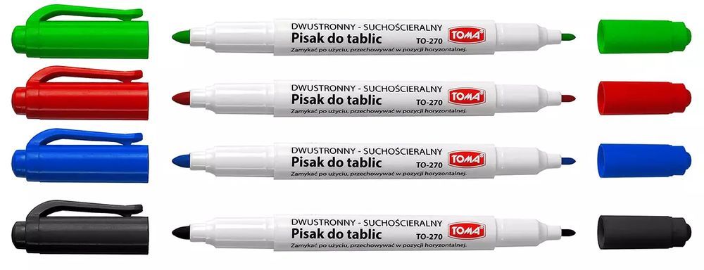 Pisaki suchościeralne dwustronne, 4 kolory. Toma