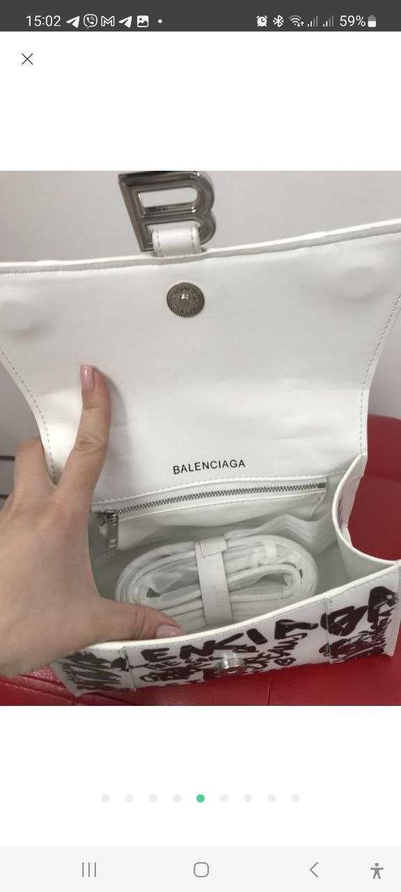 Torebka damska mała biała Balenciaga Hourglass Graffiti white