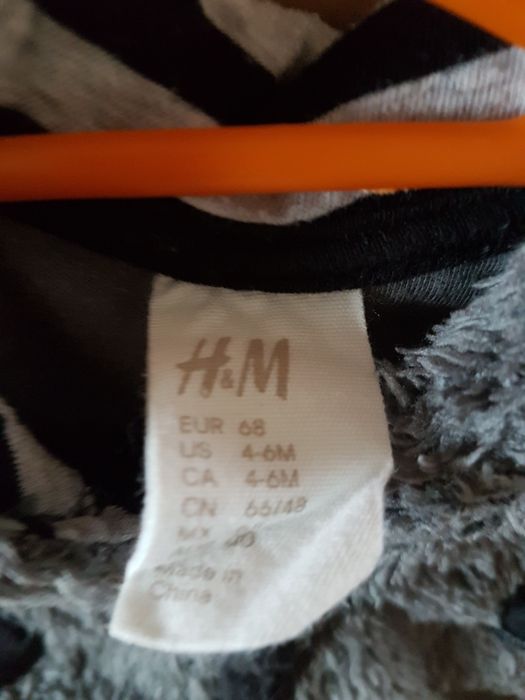 Bluza h&m miś 4-6 polarowa 3-6 szara 68 z uszkami polarowa.
