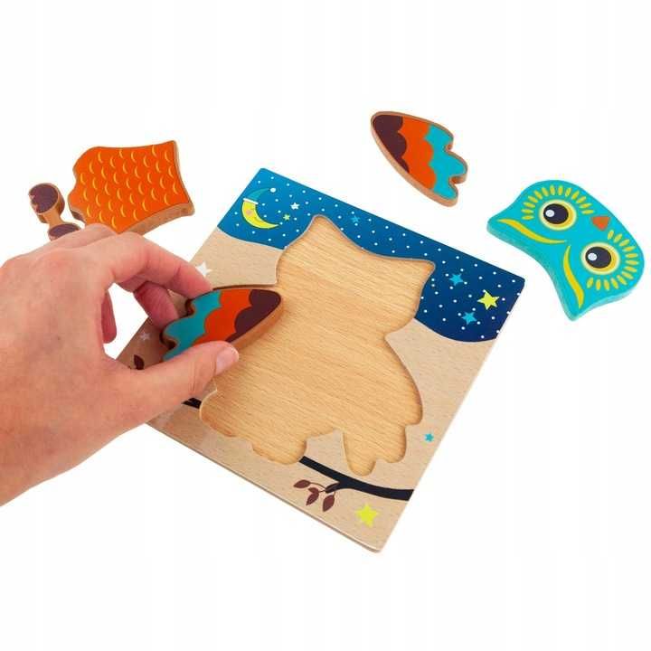 Pierwsze puzzle drewniane sowa układanka edukacyjna zabawka