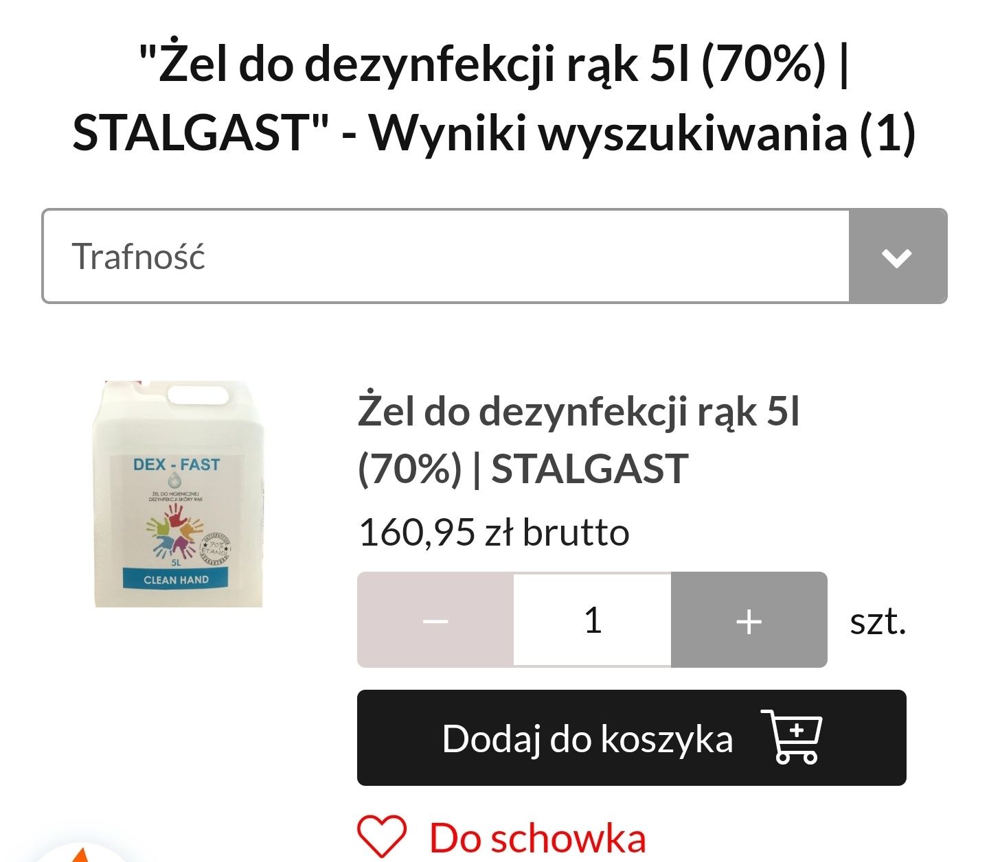 Płyn Żel do Higienicznej Dezynfekcji Skóry Rąk Dex–Fast 5 litrów