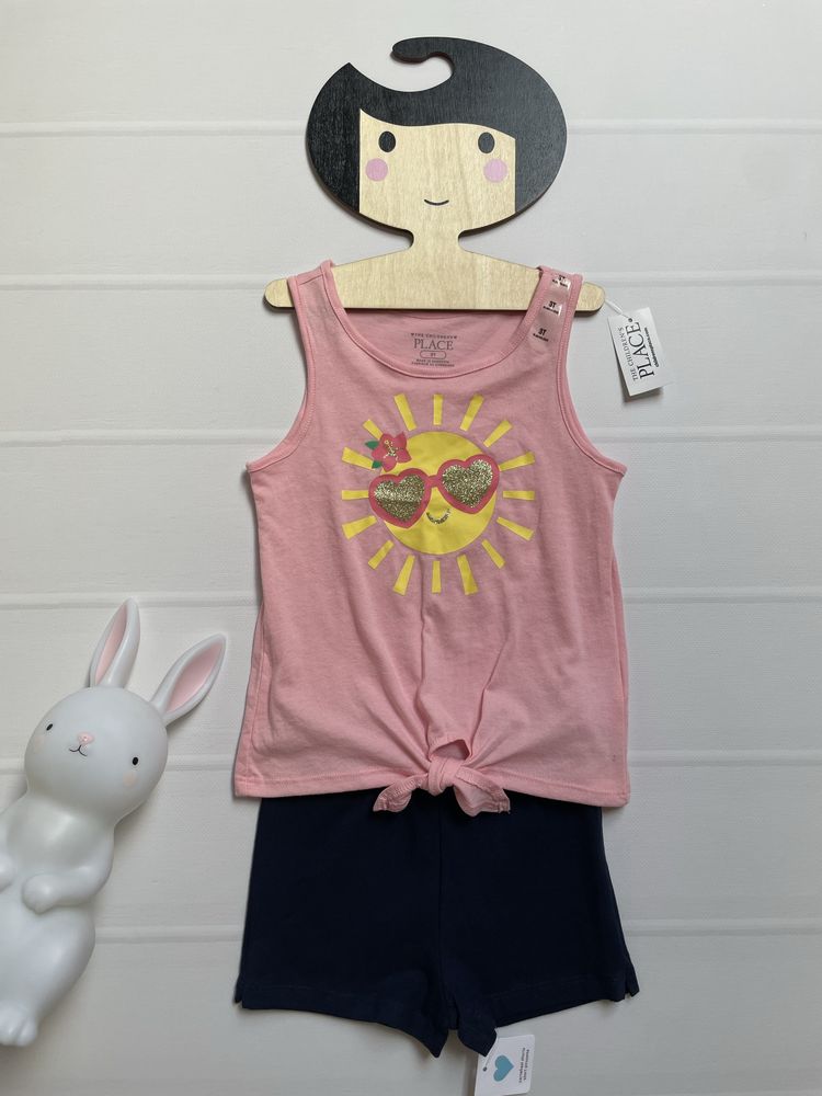 92 98 The Children’s Place koszulka sunshine brokat spodenki granatowe