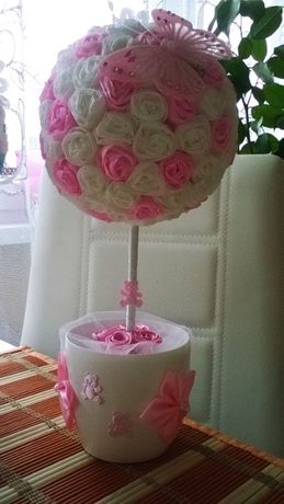 Różowe drzewko, stroik, kwiat na chrzest prezent, dekorację - handmade