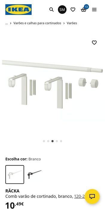 Conjunto 2 varões extensíveis + suportes e pontas