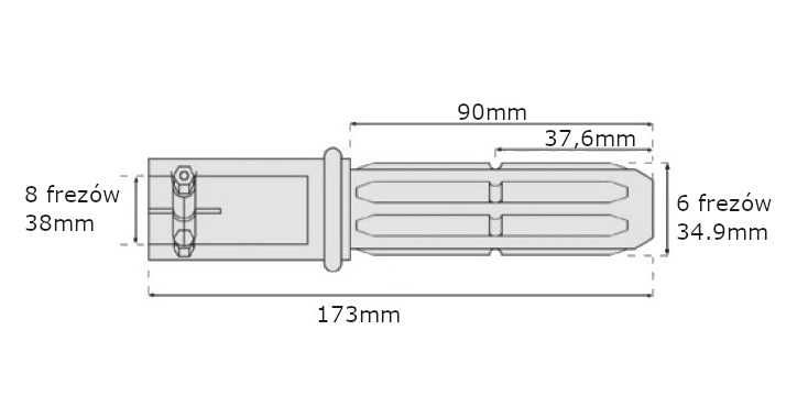 Adapter redukcja wałka WOM 8 frezów 38mm / 6 frezów 34.9mm