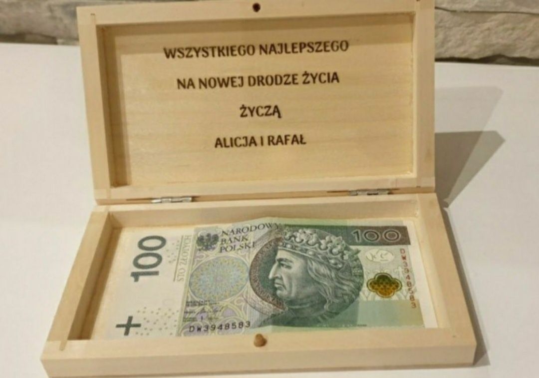Drewniana koperta Pudełko na pieniądze Grawer ze zdjęcia Ślub