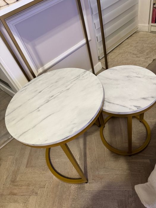 Dwa stoliki kawowe złote nogi marmurowe