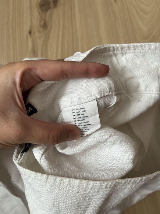Białe spodnie lniane szeroka nogawka H&M