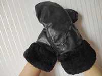 Теплі чорні шкіряні рукавички (зимові)