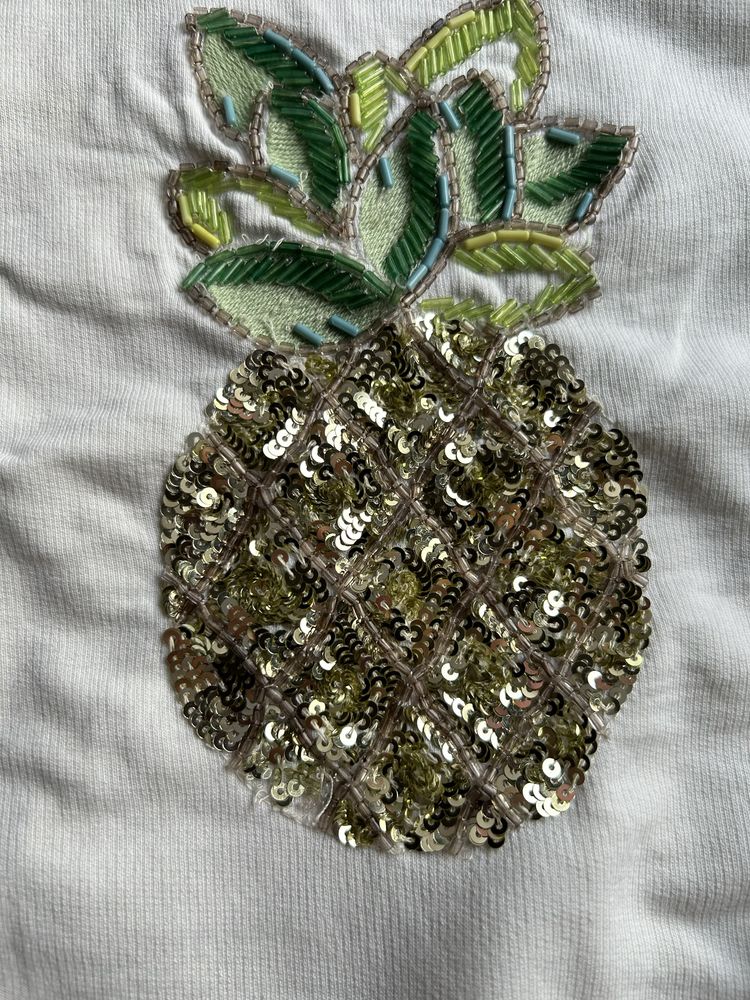 Bawełniana miętowa bluza ananas cekiny r. 128/ 8 lat