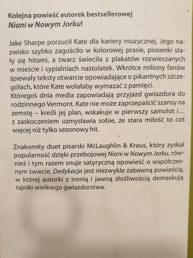 DEDYKACJA Emma McLaughlin Nicola Kraus powieść bestseller
