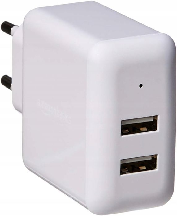 outlet amazon basics dwupunktowy adapter do ładowania usb 2.4a biały