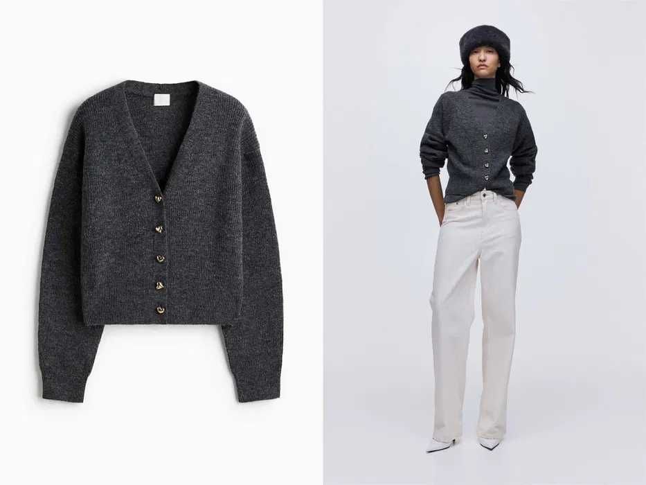 Kardigan S nowa kolekcja sweter szary wełna PROMOCJA pulower