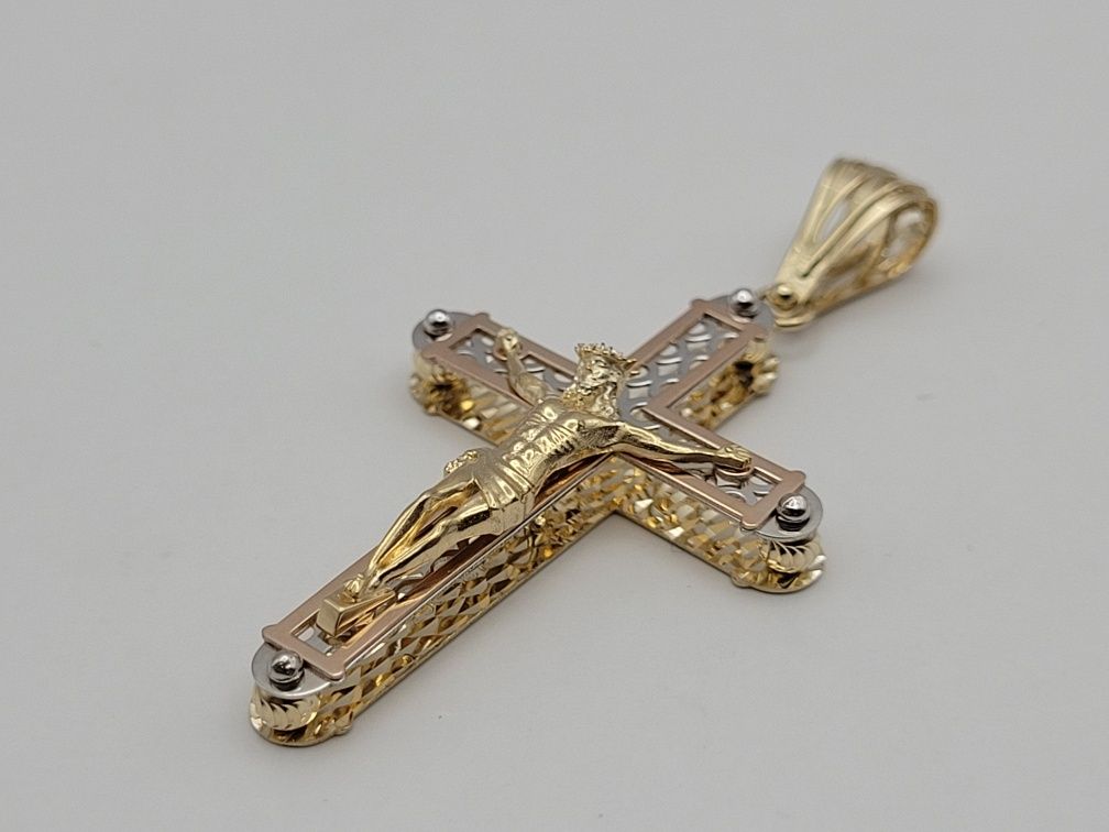 Nowy złoty krzyżyk złoto próby 585, 3 kolory Złota komunia chrzest