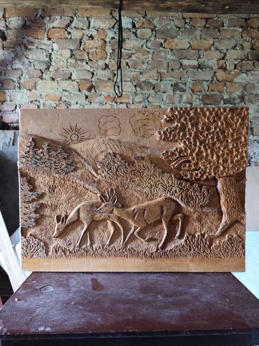 Obraz ręcznie rzeźbiony Unikat Dzikiej Natury Antyk 1970r