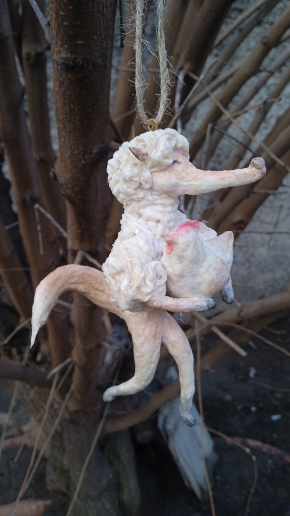 Ватная игрушка лиса лисица на ёлку ручной работы из ваты сказка зимняя