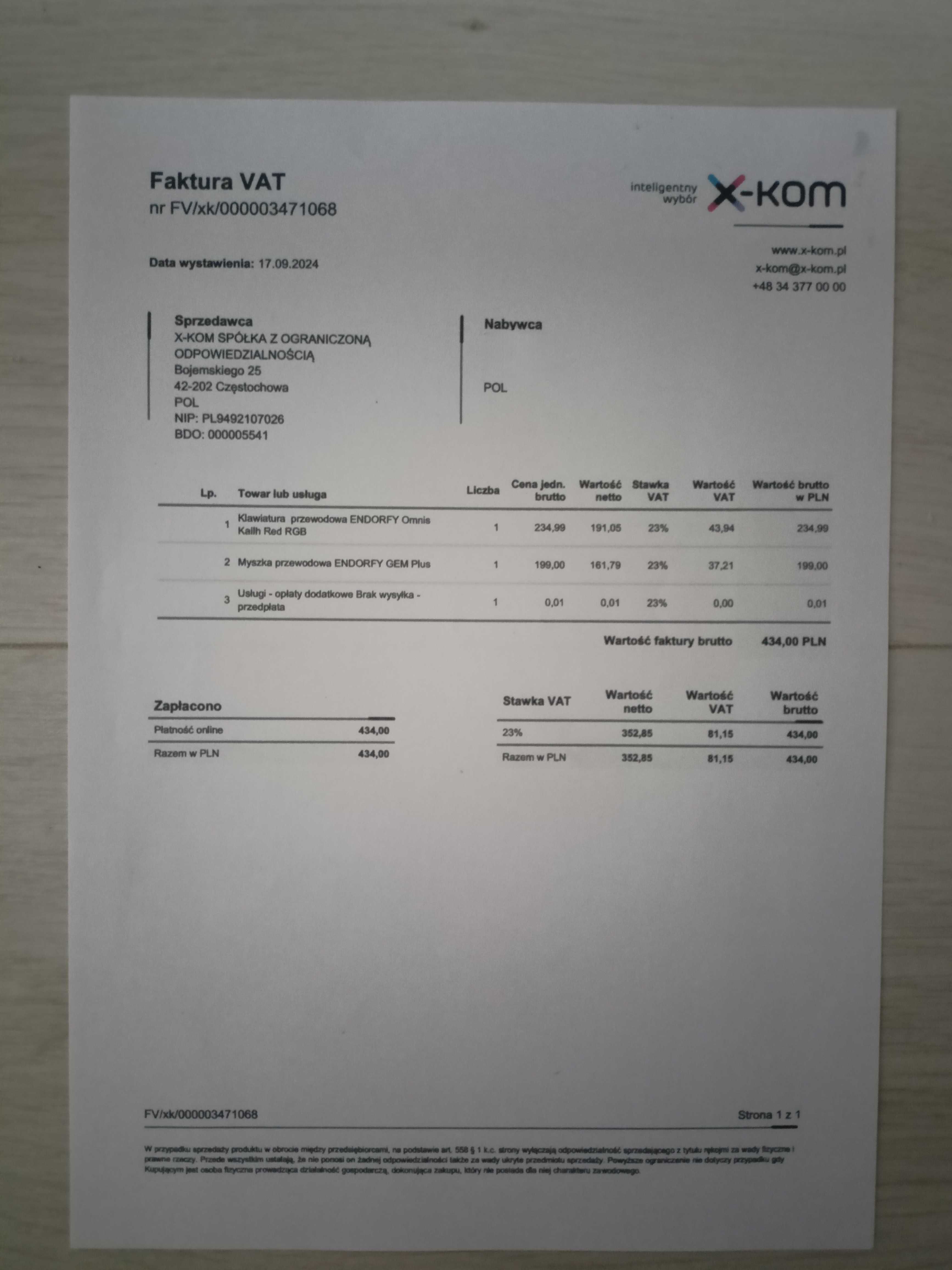 Myszka gamingowa ENDORFY GEM Plus – ważna gwarancja