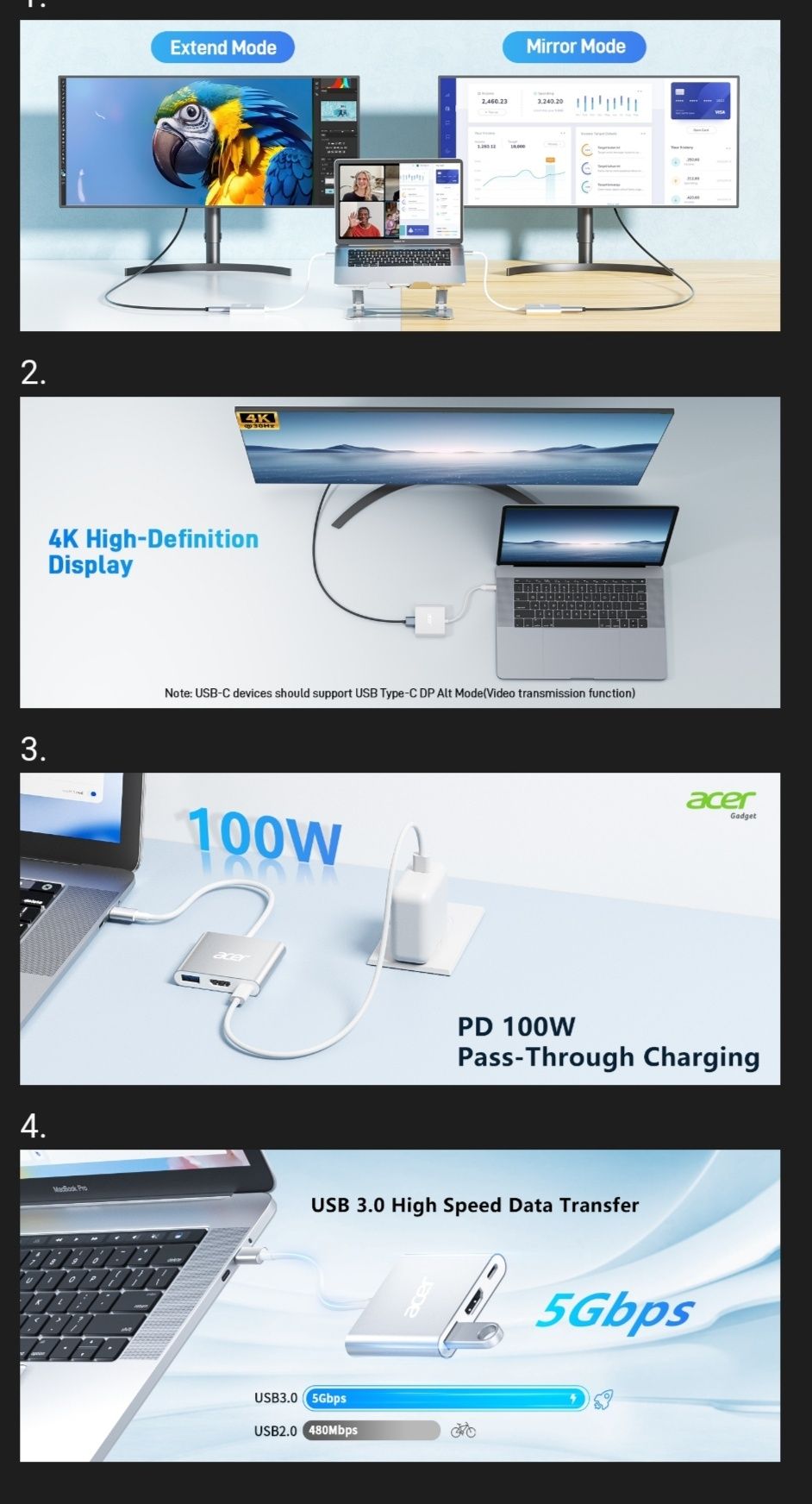 Адаптер перехідник Acer USB - HDMI - Tupe-c