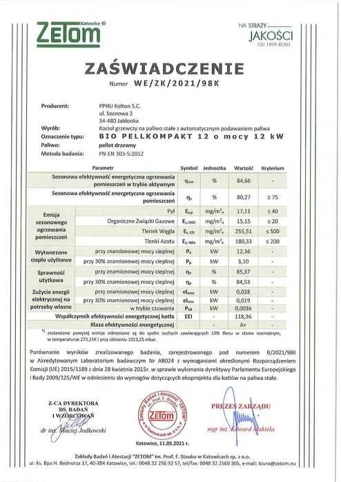 Kocioł BIO PELLKOMPAKT 12kW KOŁTON 5 klasa Dofinansowanie