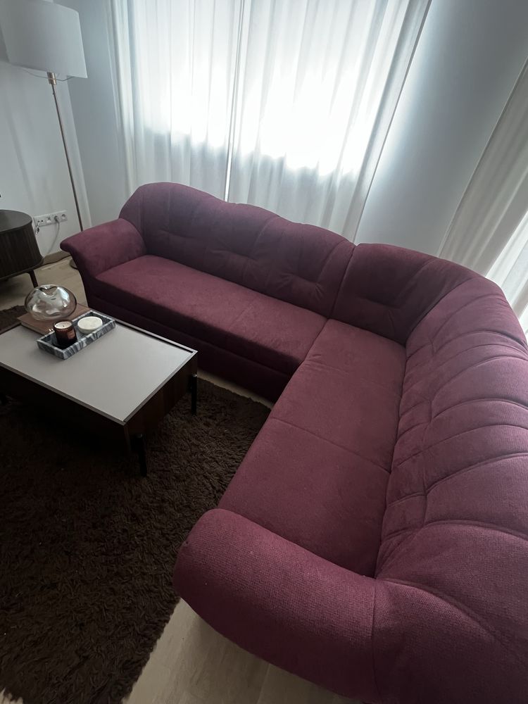 Duża kanapa sofa wypoczynek 5-os bordowa funkcja spania