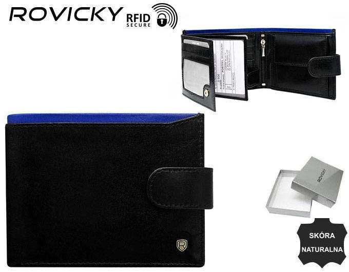 Portfel Męski ROVICKY Klasyczny Elegancki SKÓRZANY Poziomy z Zapinką