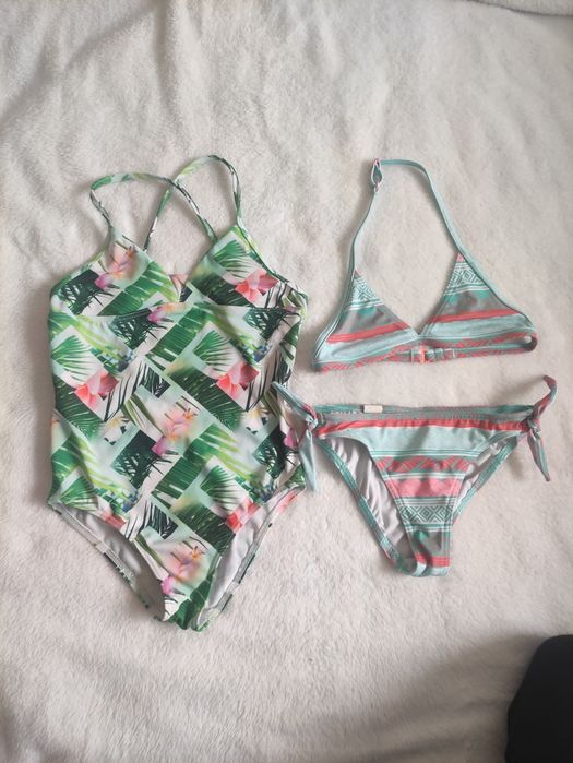 Stroje kąpielowe jednoczęściowy i dwuczęściowy r. 134 Olaian Decathlon