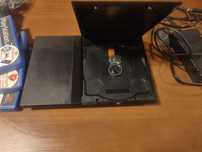 PlayStation 2 Slim. Com comando, cabos, 2 cartões de memória 3 jogos.