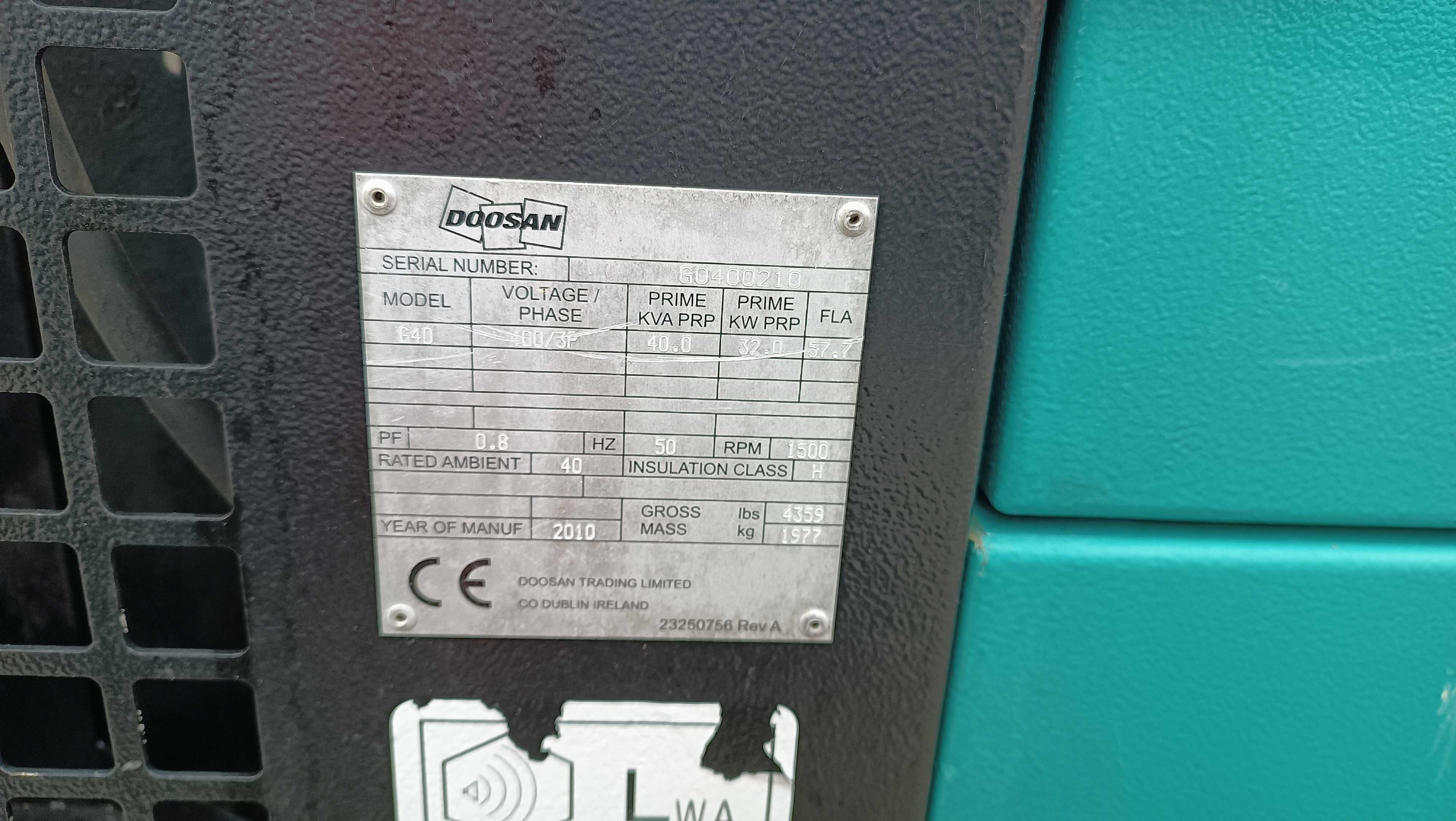 Agregat Prądotwórczy INGERSOLL RAND DOOSAN G40 KVA / 10r!| Atlas