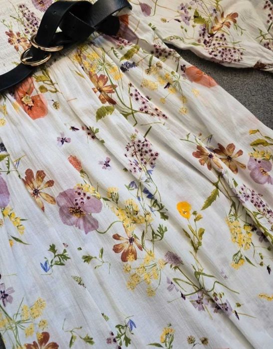 H&M dluga maxi romsntyczna sukienka bawełniana w kwiaty L