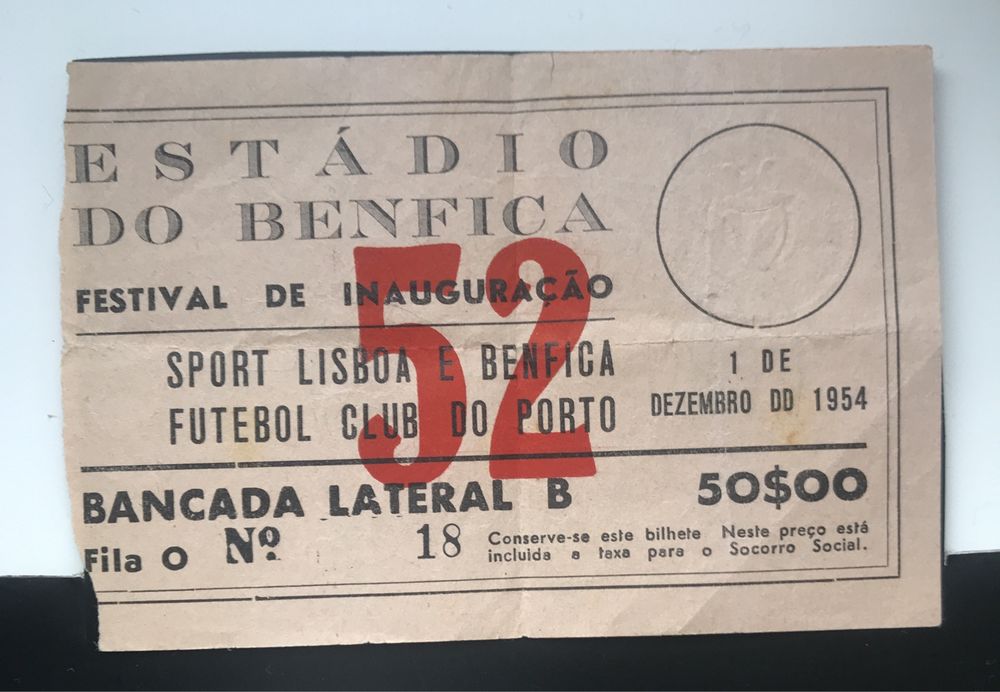 Bilhete Raro | Inauguração Estádio da Luz 1954 | Benfica x FC Porto