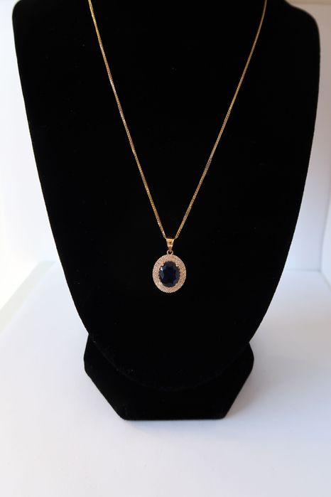 Złota Zawieszka z Granatowym Kamieniem | Próba Złota 585