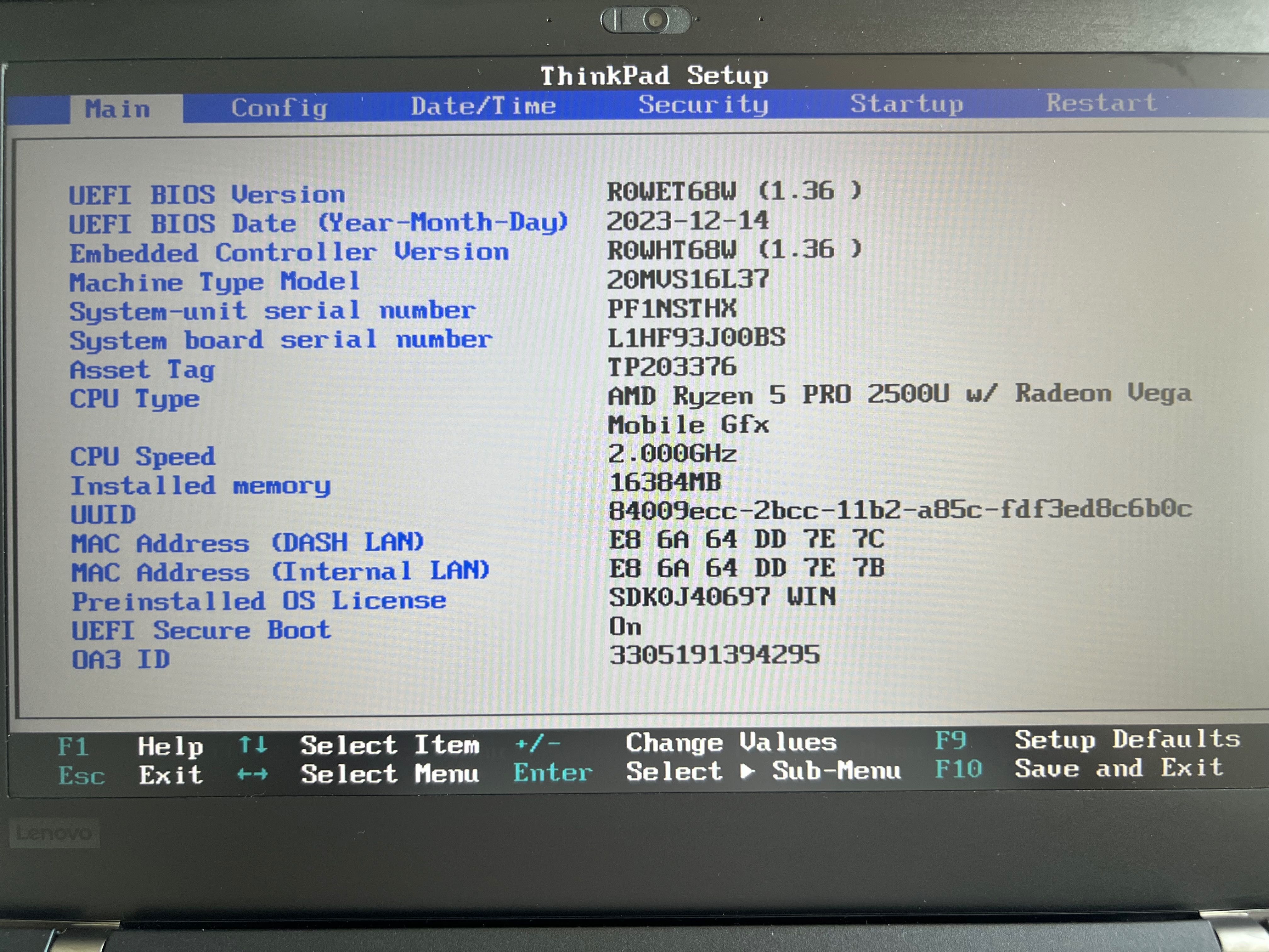 Lenovo ThinkPad A485 AMD Ryzen 5 PRO 2500U 16GB RAM 256GB