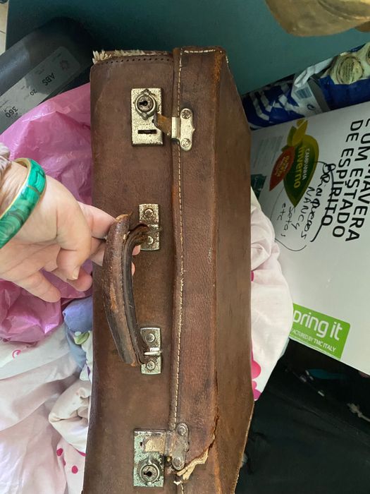Mala de viagem antiga em pele