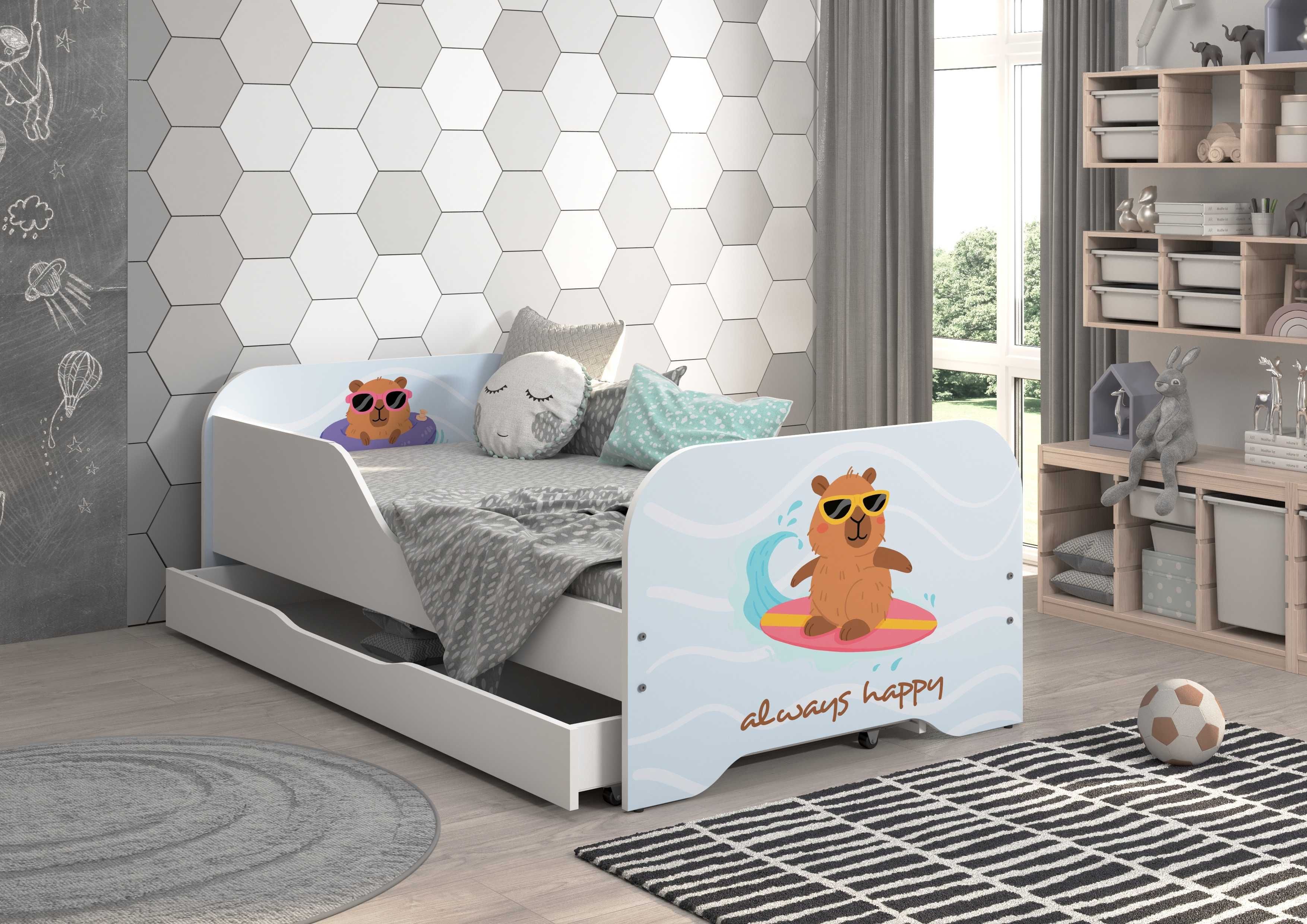 Łóżko MIKI kapibara dla dziecka 140x70 + materac + szuflada, wzory
