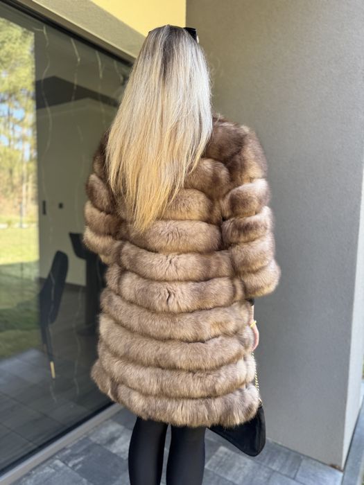 Futro naturalne z lisa 3 w 1 brązowe ombre kamizelka płaszcz 100% xs/s