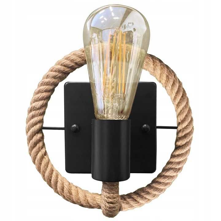 LAMPA ŚCIENNA KINKIET loft sznur czarna metalowa naturlny brąz APP1465