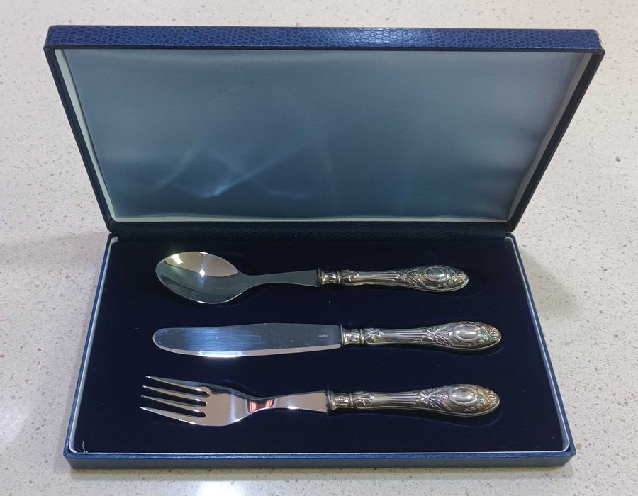 Conjunto 3 Talheres criança em prata e inox - Novo