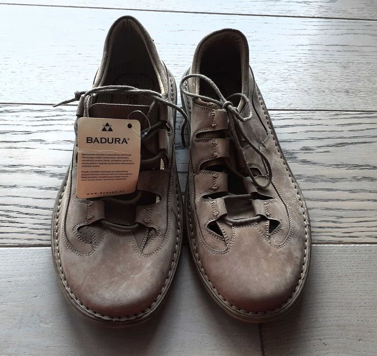 nowe buty męskie sandały półbuty BADURA 45 skóra naturalna HAND MADE