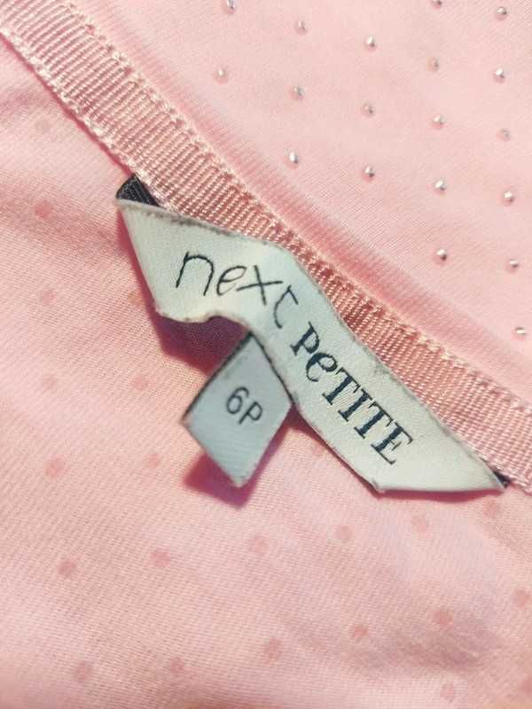 Różowy T-shirt marki Next z dekoltem V, rozmiar 34/XS