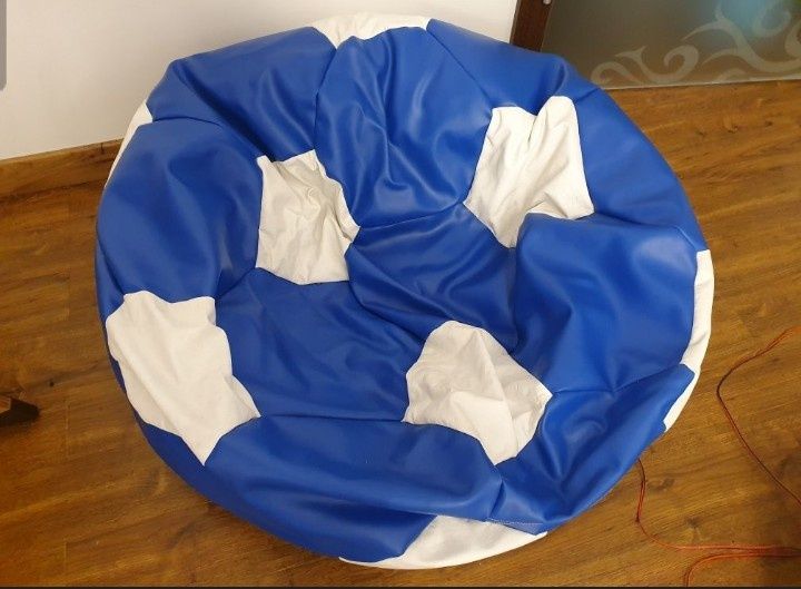 Duża piłka pufa fotel 100 cm do siedzenia niebiesko biała