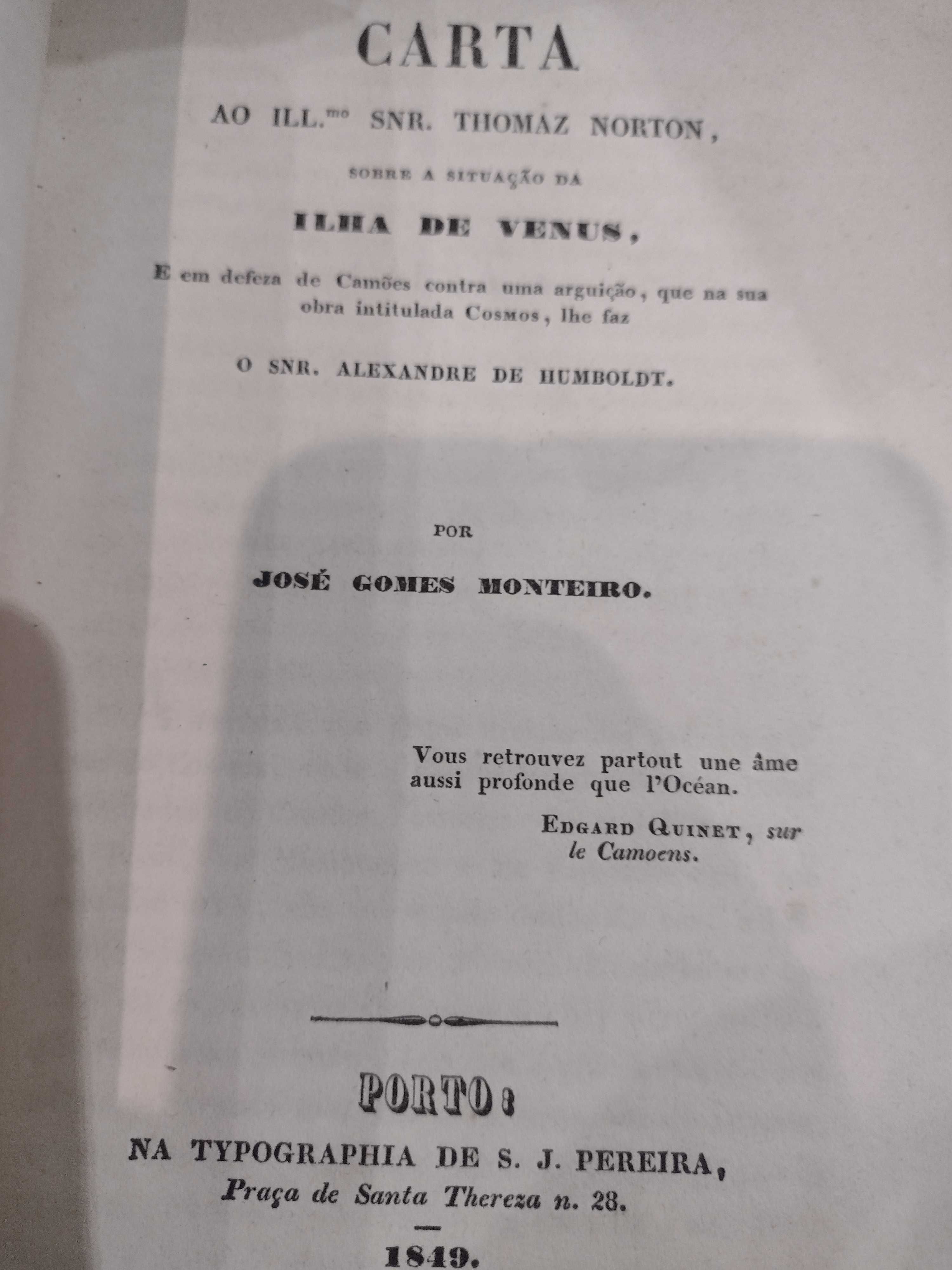 Carta "Ilha de Venus" 1849 José Gomes Monteiro