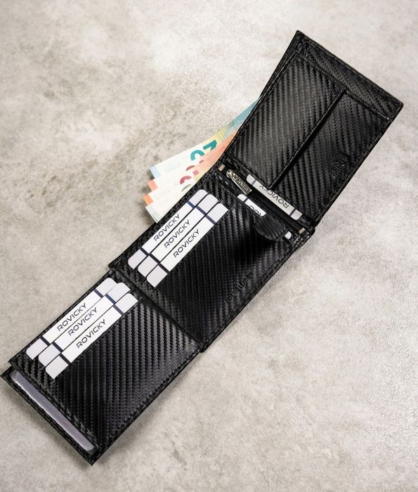 Skórzany portfel męski na zatrzask ochrona kart RFID czarny prezent