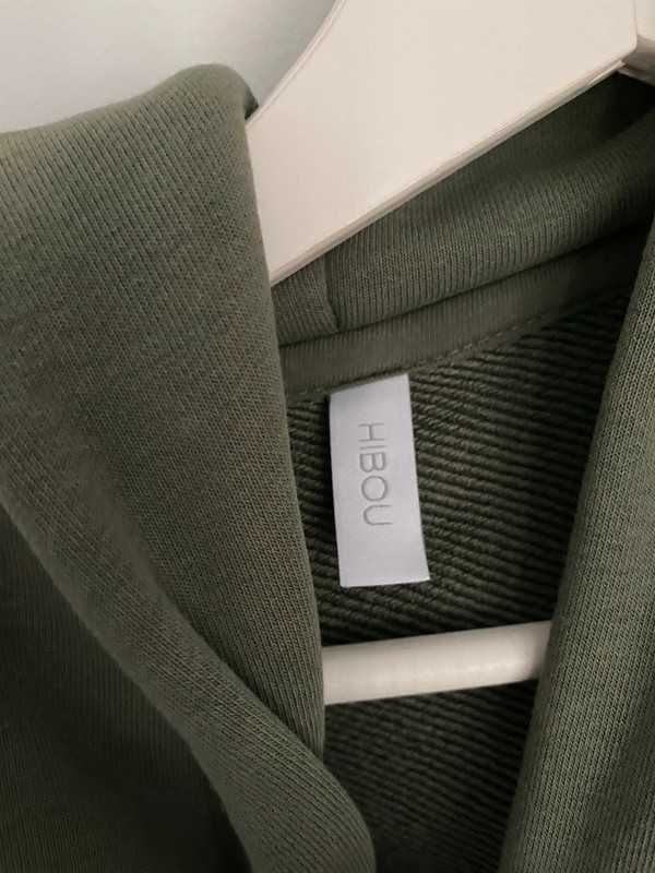 Hibou bluza z kapturem oversize oliwkowa khaki bawełna