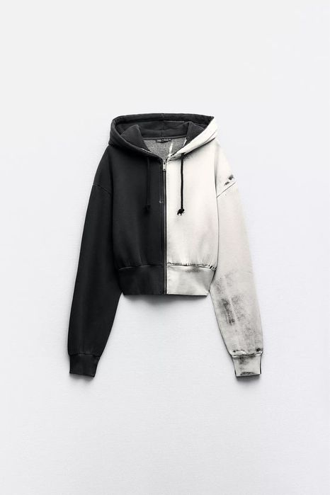 Вкорочене утеплене худі zara ефект потертості S
