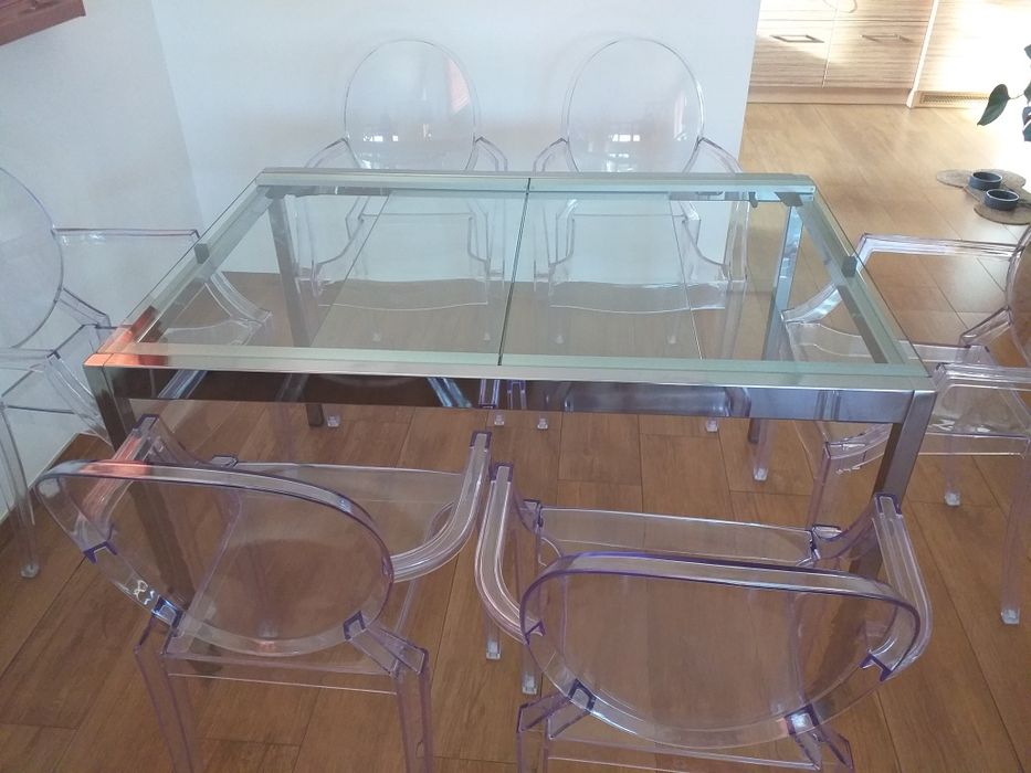 Stół  rozkładany - metal, hartowane szkło