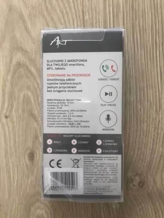 Słuchawki z mikrofonem do smartfona, MP3, tabletu (wejście Jack 3.5mm)