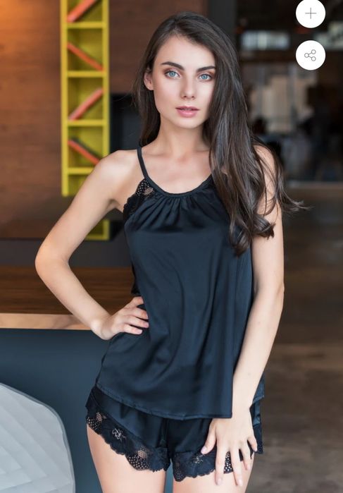 Шелковая пижама с шортами Black р. 2XL Forly