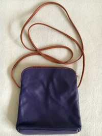 Mała włoska torebka skórzana fioletowa z brązem